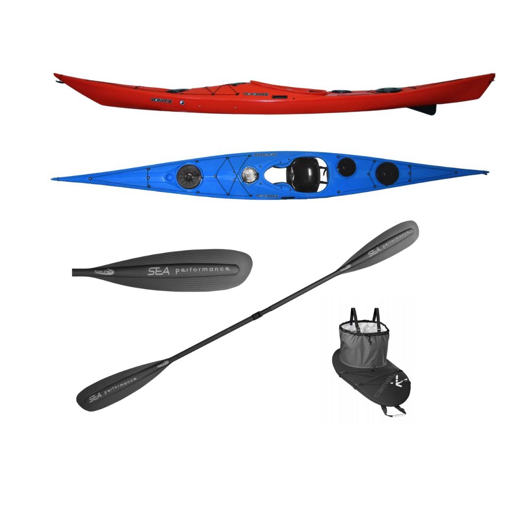 Tiderace Vortex Seekajak Tourenkajak mit Skeg Im PRO Komplettset 